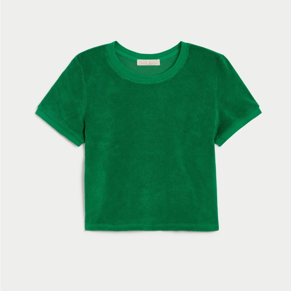 Green Short Sleeve Cropped Tee with Crew Neck